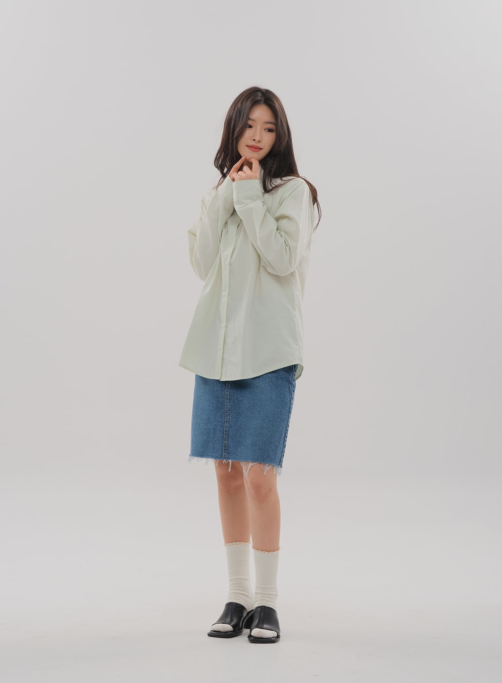 Denim Knee Length Skirt F5